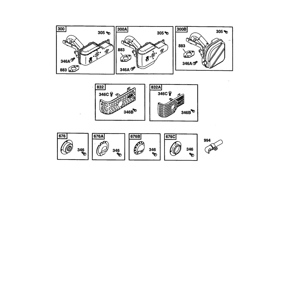 Exhaust Muffler Diagram and Parts List for 121602-0190  Briggs and Stratton Engine